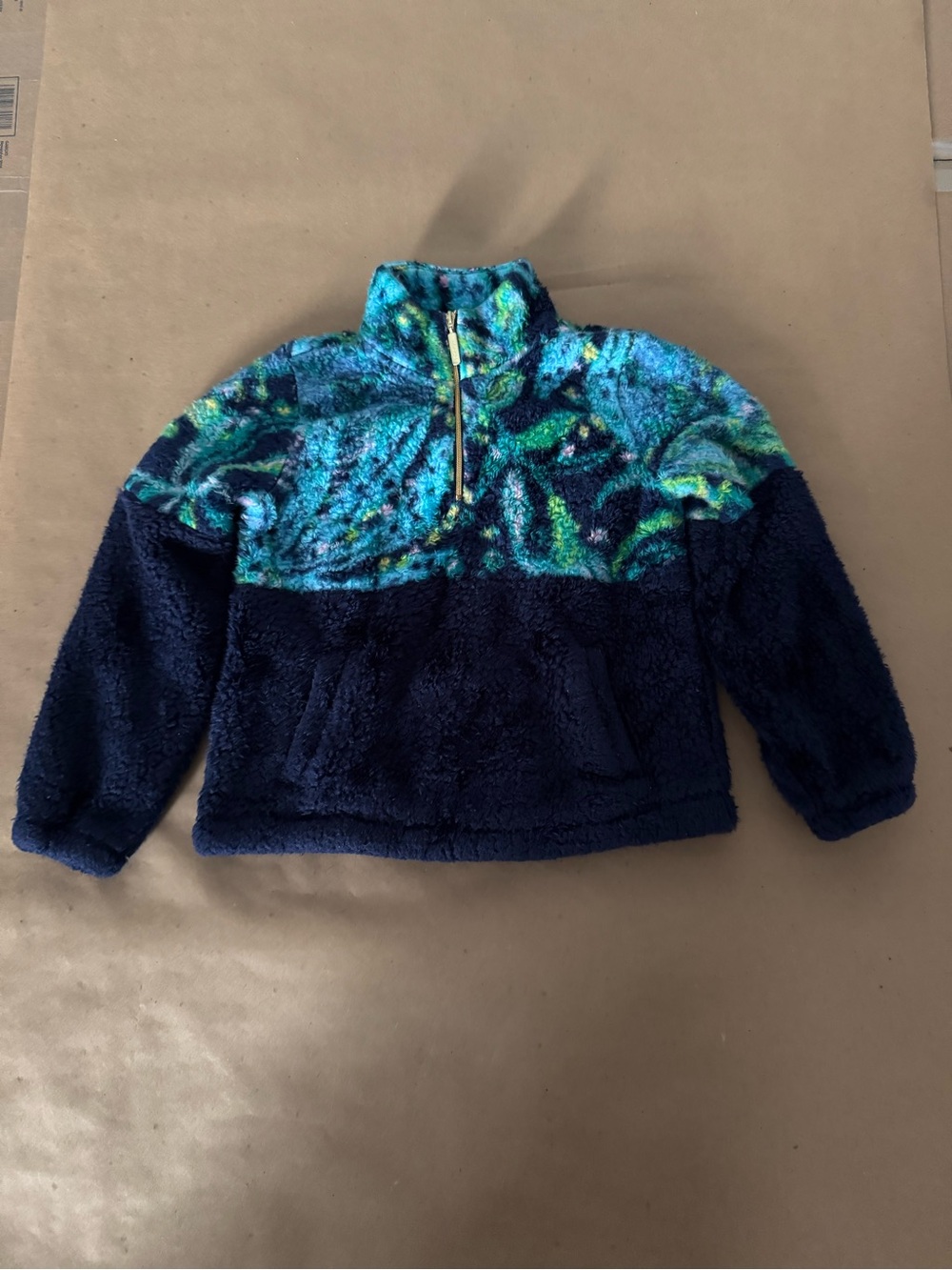 Lilly Pulitzer Girls Size Small 4-6 Mini Keala Sherpa Fleece Popover Blue Floral